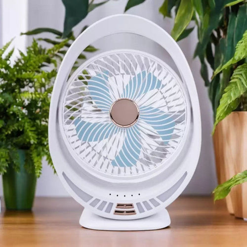 Rechargeable AC/DC Table Fan - রিচার্জেবল টেবিল ফ্যান + LED লাইট ( ডিরেক্ট বিদ্যুৎ+ ব্যাটারি দুই মুডেই চলবে ) -  সাইজ ১২/ ৮.৮৫ ইঞ্চি ( সাথে ৬ মাসের ফ্রি সার্ভিস ওয়ারেন্টি ) - Model - EM-KN9933