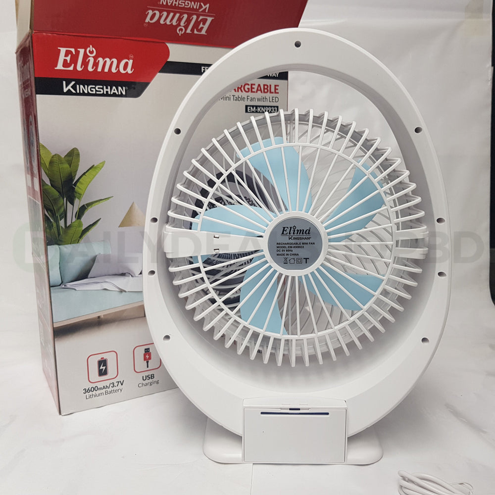 Rechargeable AC/DC Table Fan - রিচার্জেবল টেবিল ফ্যান + LED লাইট ( ডিরেক্ট বিদ্যুৎ+ ব্যাটারি দুই মুডেই চলবে ) -  সাইজ ১২/ ৮.৮৫ ইঞ্চি ( সাথে ৬ মাসের ফ্রি সার্ভিস ওয়ারেন্টি ) - Model - EM-KN9933