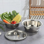 3-in-1 মাল্টি-ফাংশনাল স্টেইনলেস স্টিল বোল সেট ( সবজি কাটা , ধোওয়া , মিক্সিং সেট) | 3-in-1 Vegetable Cutter with Drain Basket
