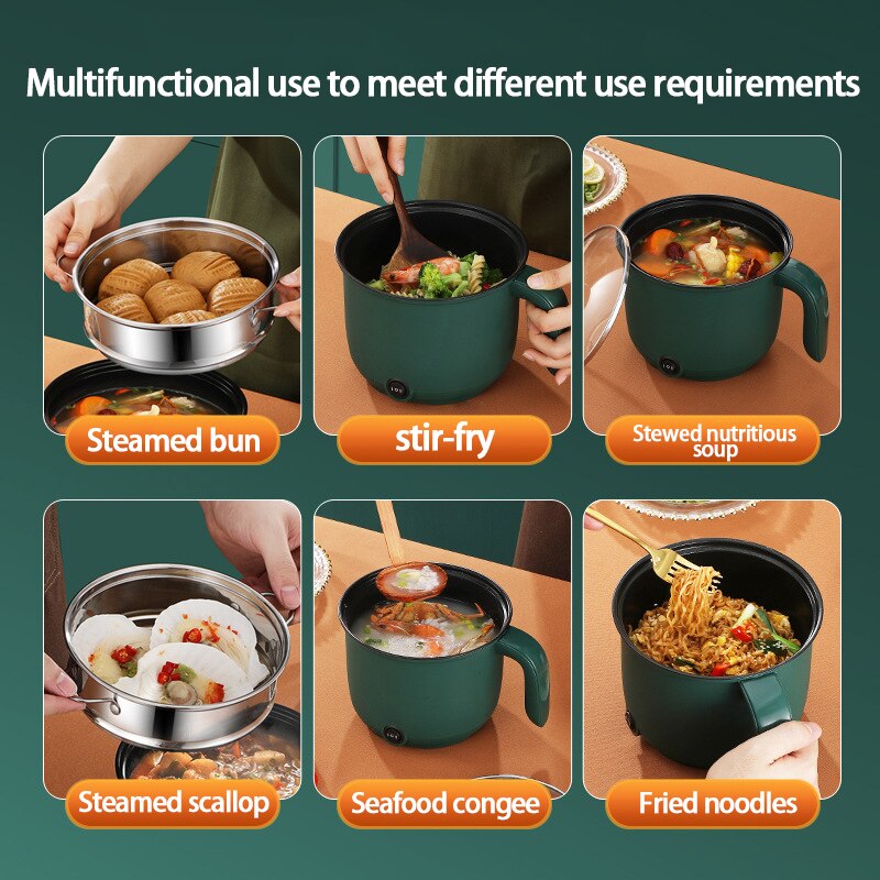 Nonstick 💥🔥Mini Electric Multi Cooker Pot.🍲 - Green - 1 L - ১ জনের খাবার রান্নার জন্য উপযোগী