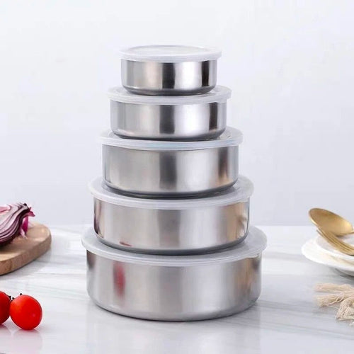 5 Pieces High Quality Steel Bowl Set / Bati Set With Lid - ৫ পিসের হাই কোয়ালিটি স্টিলের বাটি সেট