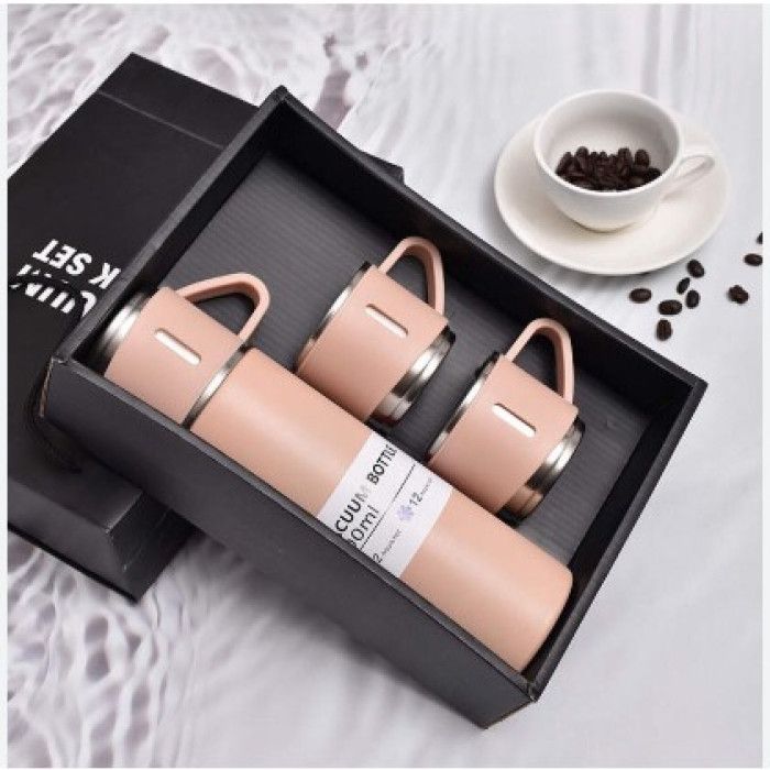 Vacuum Flask Set Drinking Water Bottle - 500ml - পানি / চা / কফি / দুধ গরম  রাখার  ভেকাম ফ্লাস্ক - র‍্যান্ডম কালার