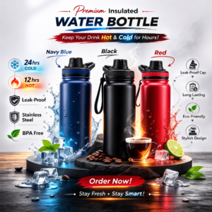 ১ পিস -  Portable Insulated Stainless Steel Cold & Hot Bottle - 800ml - ( র‍্যান্ডম কালার পাবেন - ৩ টি কালার থেকে )