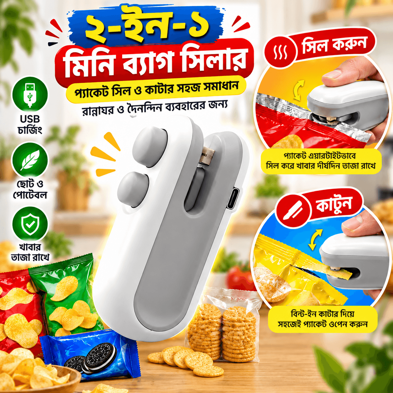 Mini Rechargeable Sealing Machine - đī¸ āĻā§āϞāĻž āĻĒā§āϝāĻžāĻā§āĻ āĻāϰ āύā§! āĻāĻžāĻŦāĻžāϰ āĻĨāĻžāĻāĻŦā§ āĻĻā§āϰā§āĻāϏāĻŽā§ āĻĢā§āϰā§āĻļ āĻ āĻŽāĻāĻŽāĻā§āĨ¤